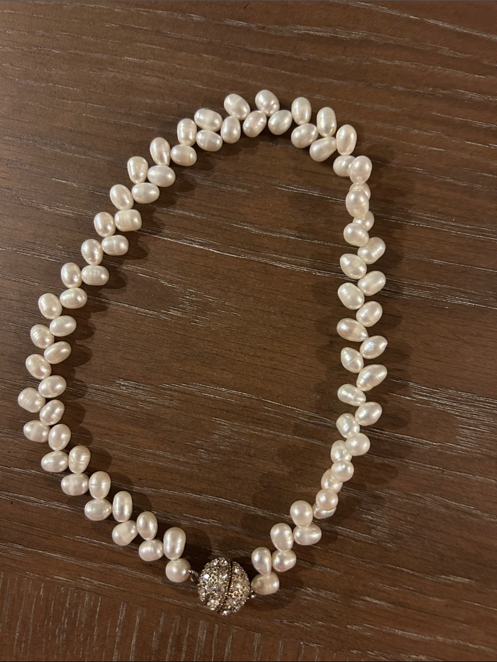 Pearl Necklace with Crystal Clasp - White Pearls
